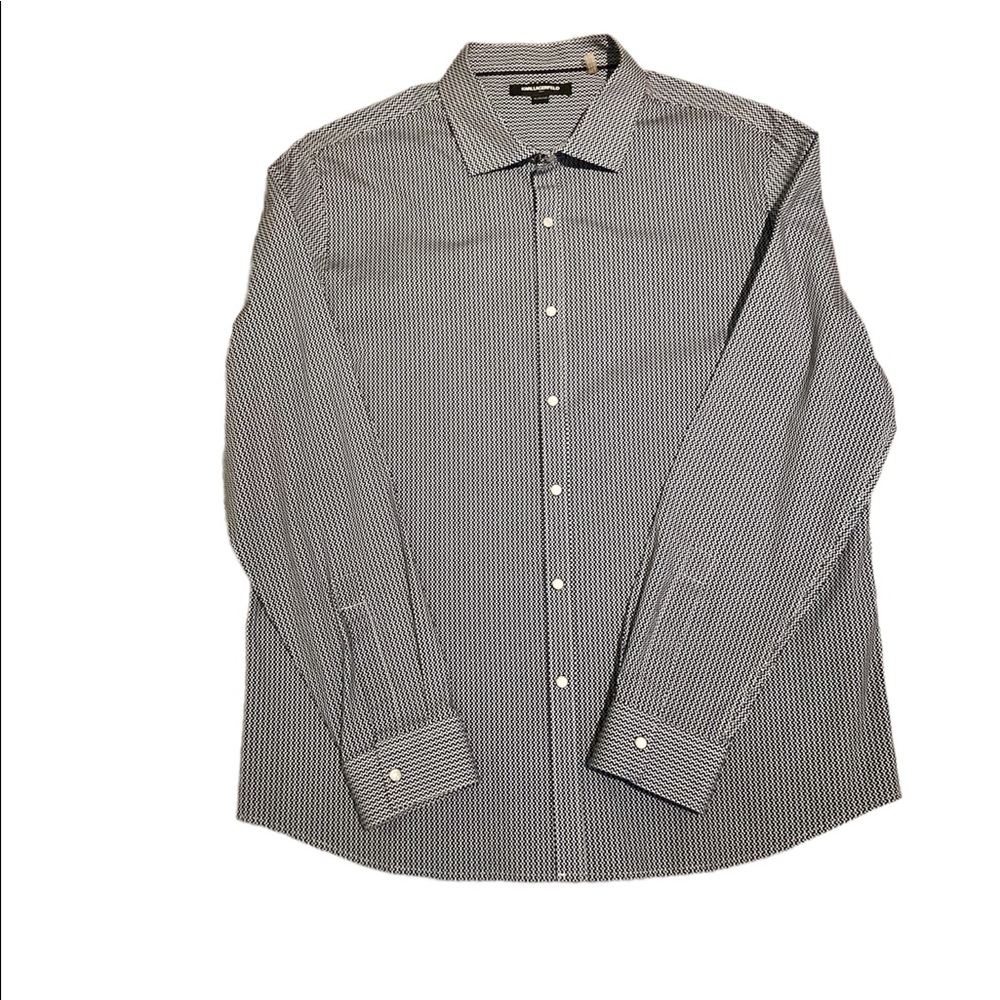 Karl Lagerfeld Mens Navy & White Geo Print Long Sleeve Button Down Shirt